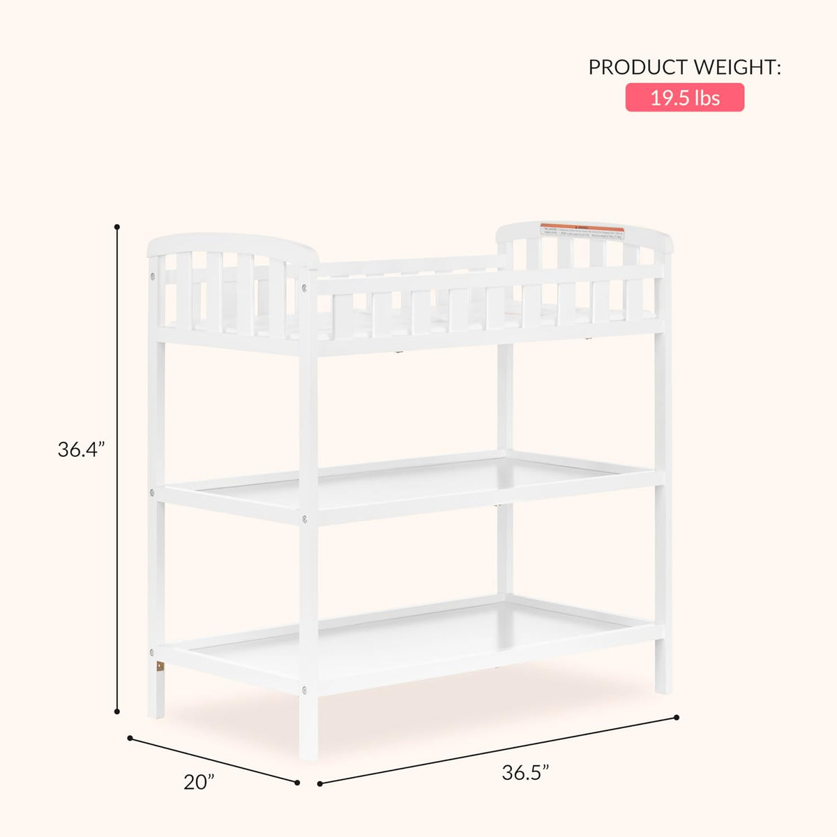 Emily Changing Table with Two Storage Shelves, White