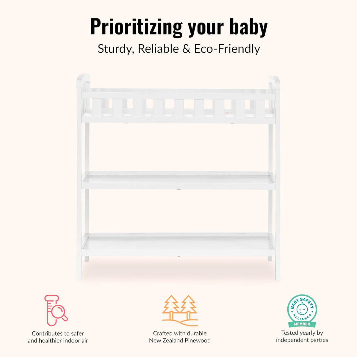 Emily Changing Table with Two Storage Shelves, White