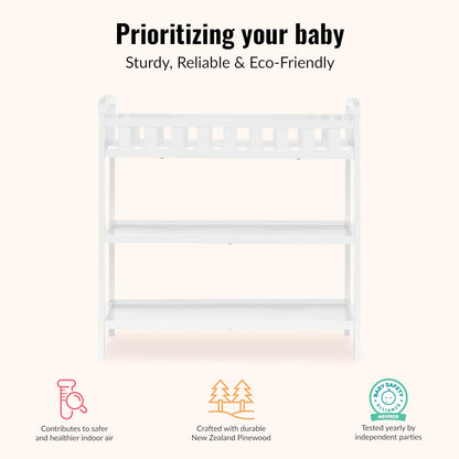 Emily Changing Table with Two Storage Shelves, White