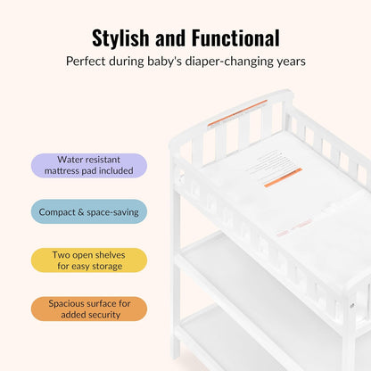 Emily Changing Table with Two Storage Shelves, White