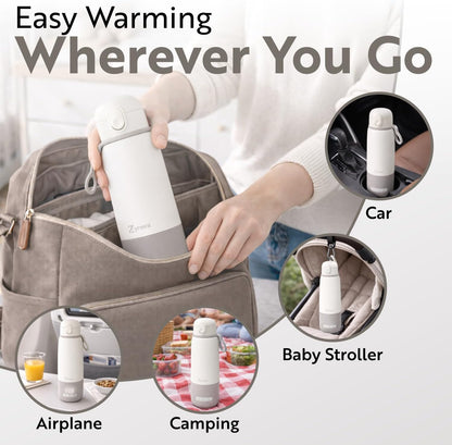 Portable Bottle Warmer - 350ml capasity - with Dual Power - 10000mAh Rechargeable - Fast Heating in 8 Minutes - Adjustable 98–122°F - Leak Proof - 316L Stainless Steel for Travel & Home