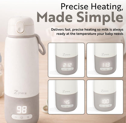 Portable Bottle Warmer - 350ml capasity - with Dual Power - 10000mAh Rechargeable - Fast Heating in 8 Minutes - Adjustable 98–122°F - Leak Proof - 316L Stainless Steel for Travel & Home