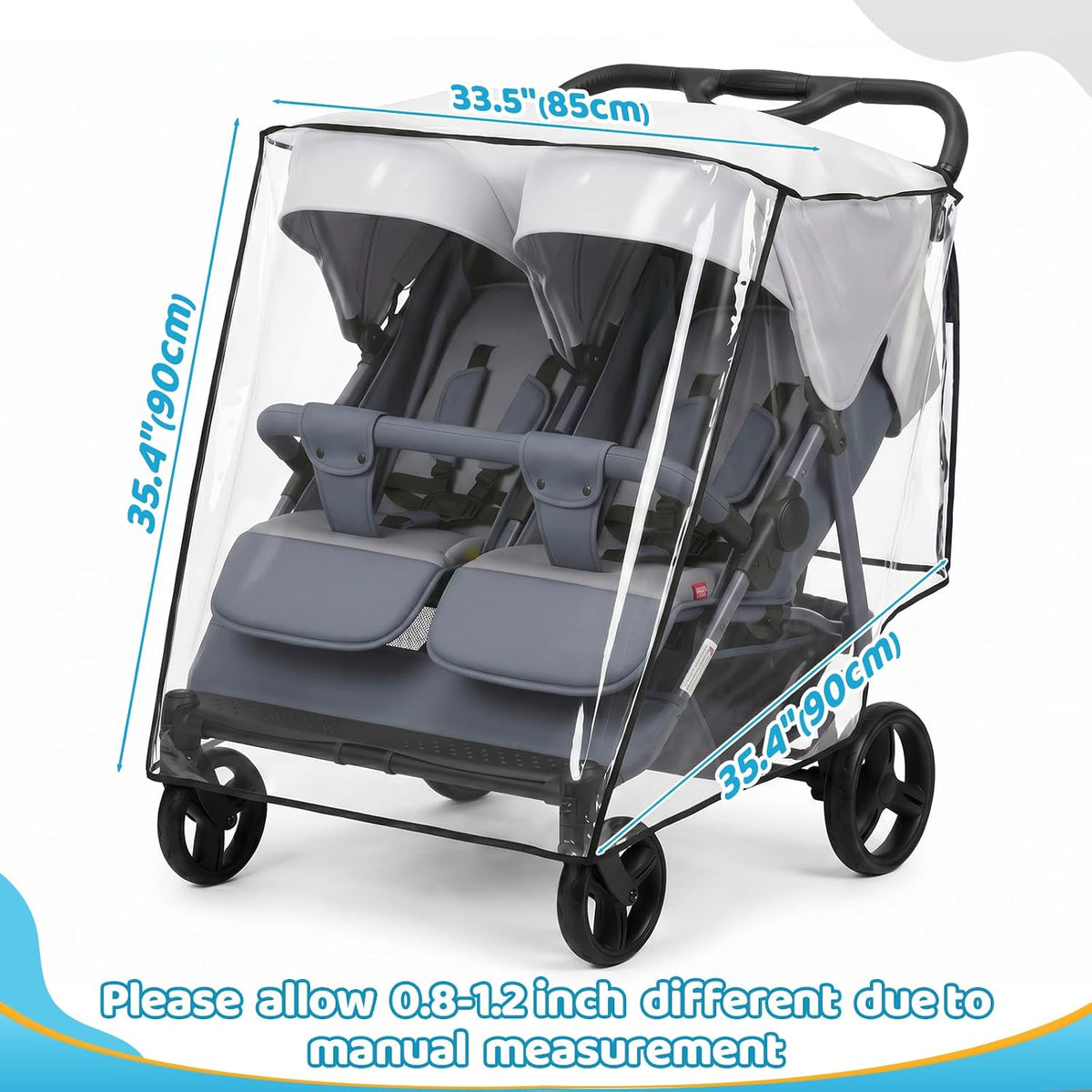 Double Stroller Rain Cover for Side by Side Stroller, Universal Fit, Clear