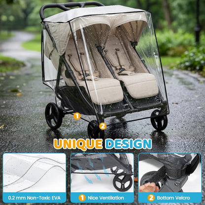 Double Stroller Rain Cover for Side by Side Stroller, Universal Fit, Clear