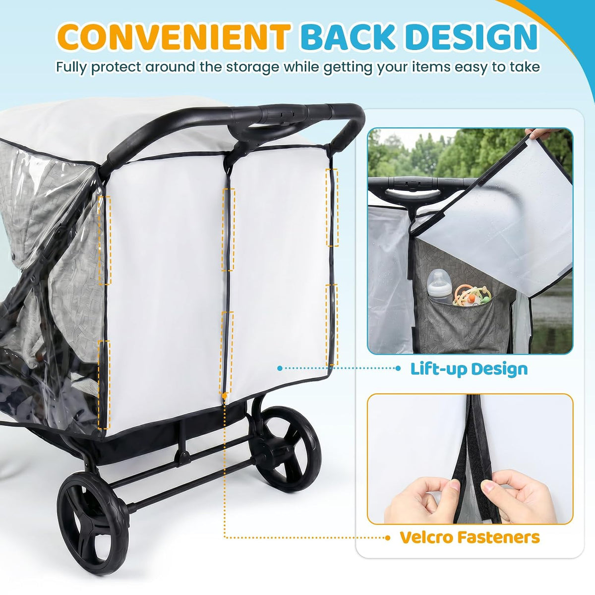 Double Stroller Rain Cover for Side by Side Stroller, Universal Fit, Clear
