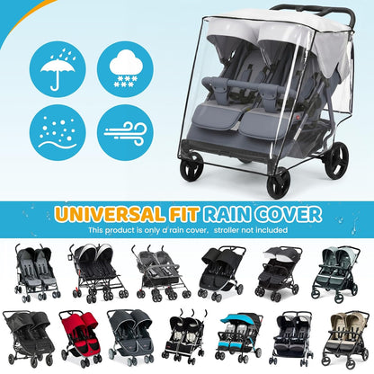 Double Stroller Rain Cover for Side by Side Stroller, Universal Fit, Clear