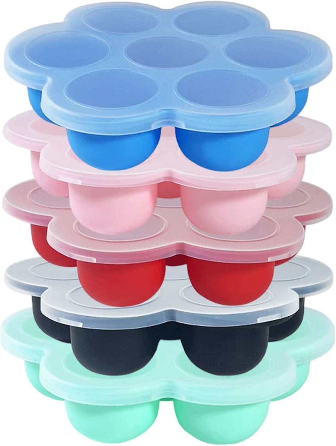 Baby Food Freezer Tray, 5-Pack Silicone Baby Food Freezer Tray with Lids, 7-Cavity Mini Soft Ice Cube Molds for Homemade Puree, Breast Milk Storage & Ice Cubes
