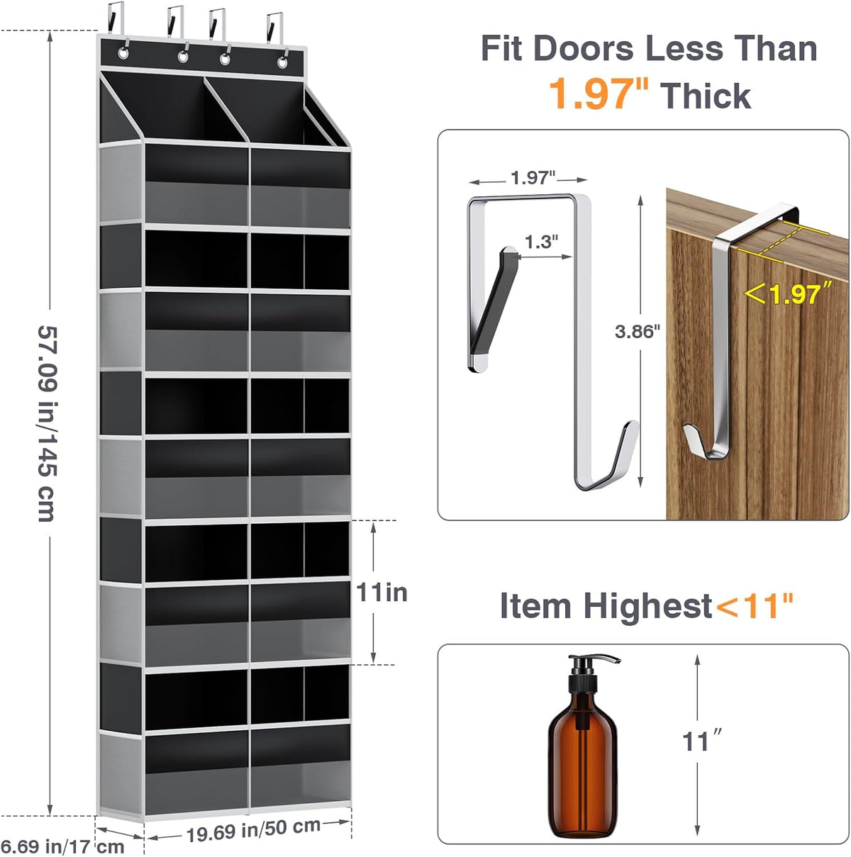 Over The Door Storage Organizer 5 Tiers Extra Large Heavy Duty Oxford Gray