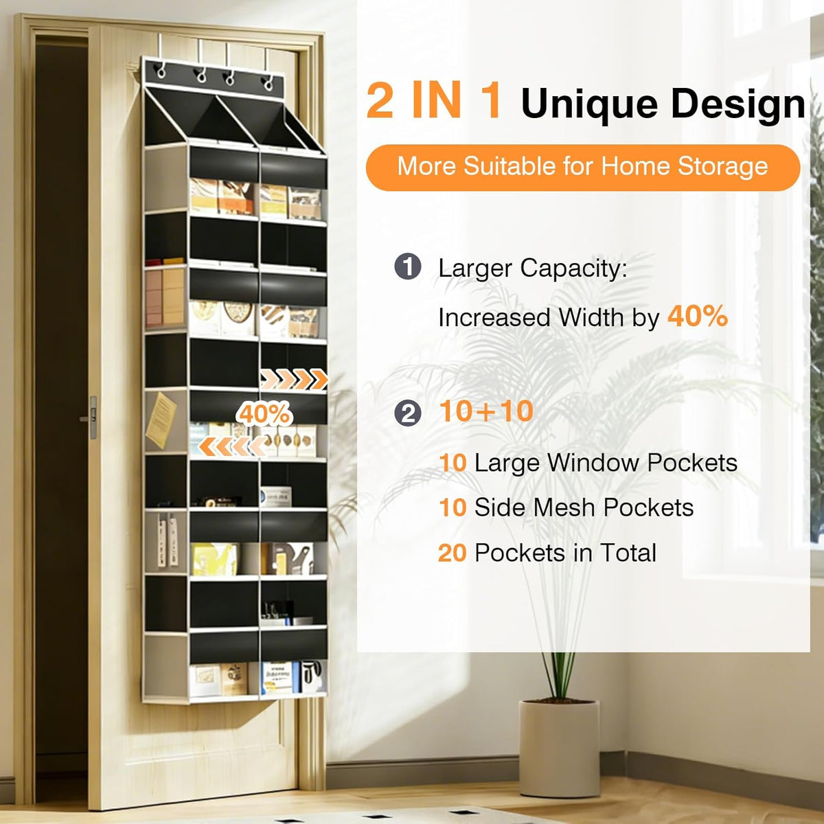 Over The Door Storage Organizer 5 Tiers Extra Large Heavy Duty Oxford Gray