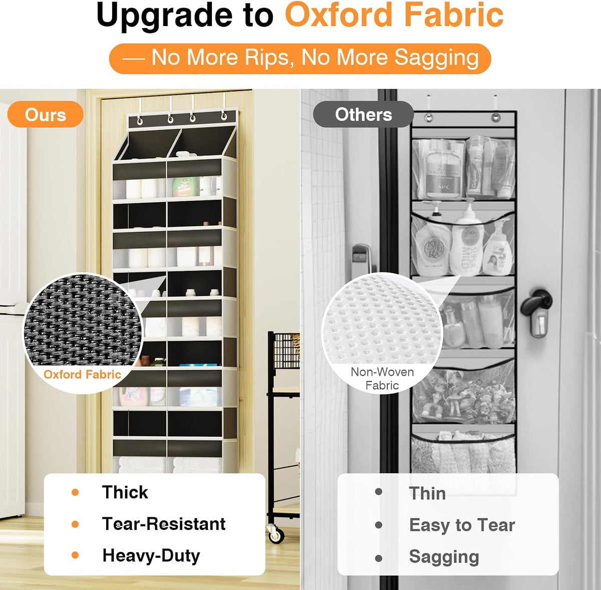 Over The Door Storage Organizer 5 Tiers Extra Large Heavy Duty Oxford Gray
