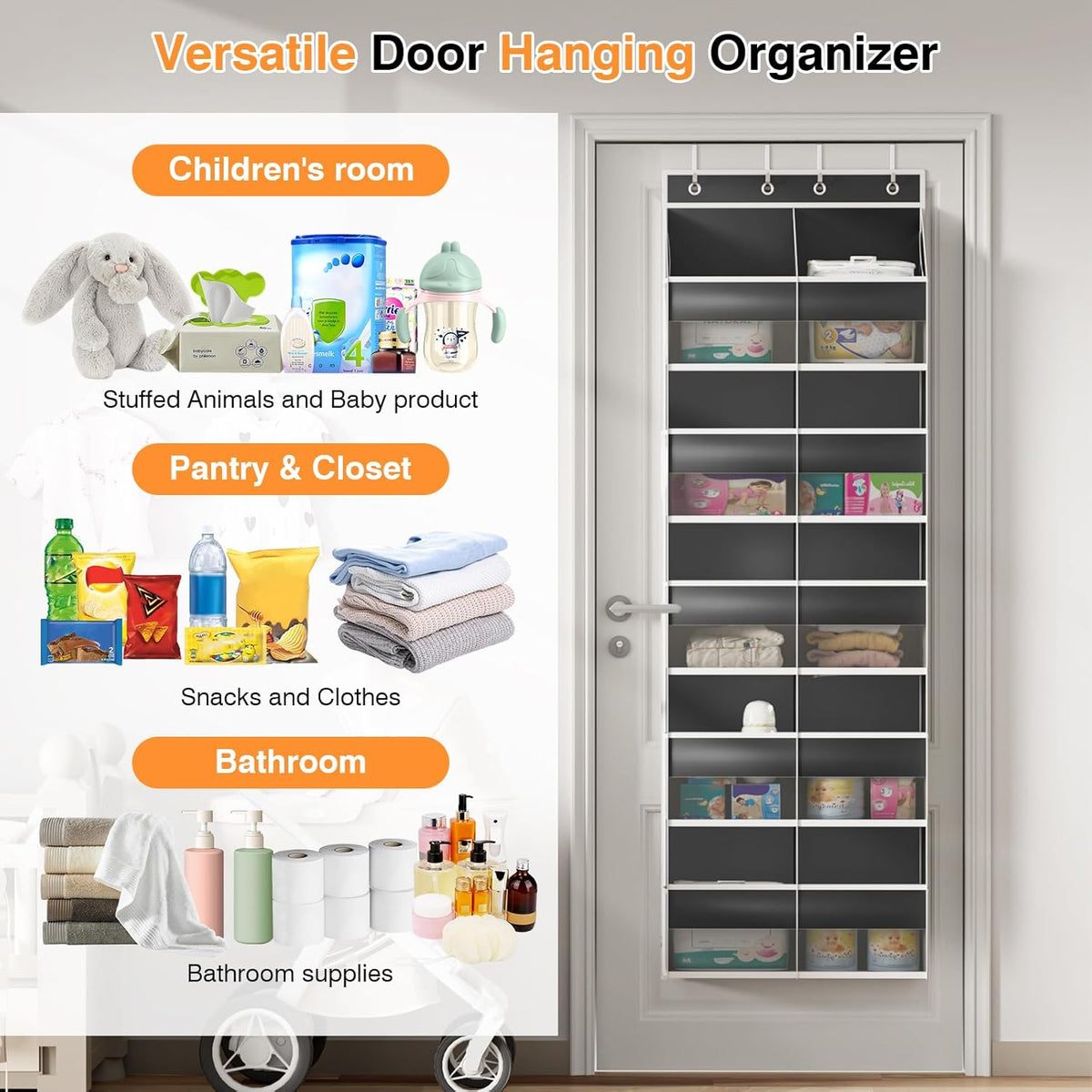 Over The Door Storage Organizer 5 Tiers Extra Large Heavy Duty Oxford Gray