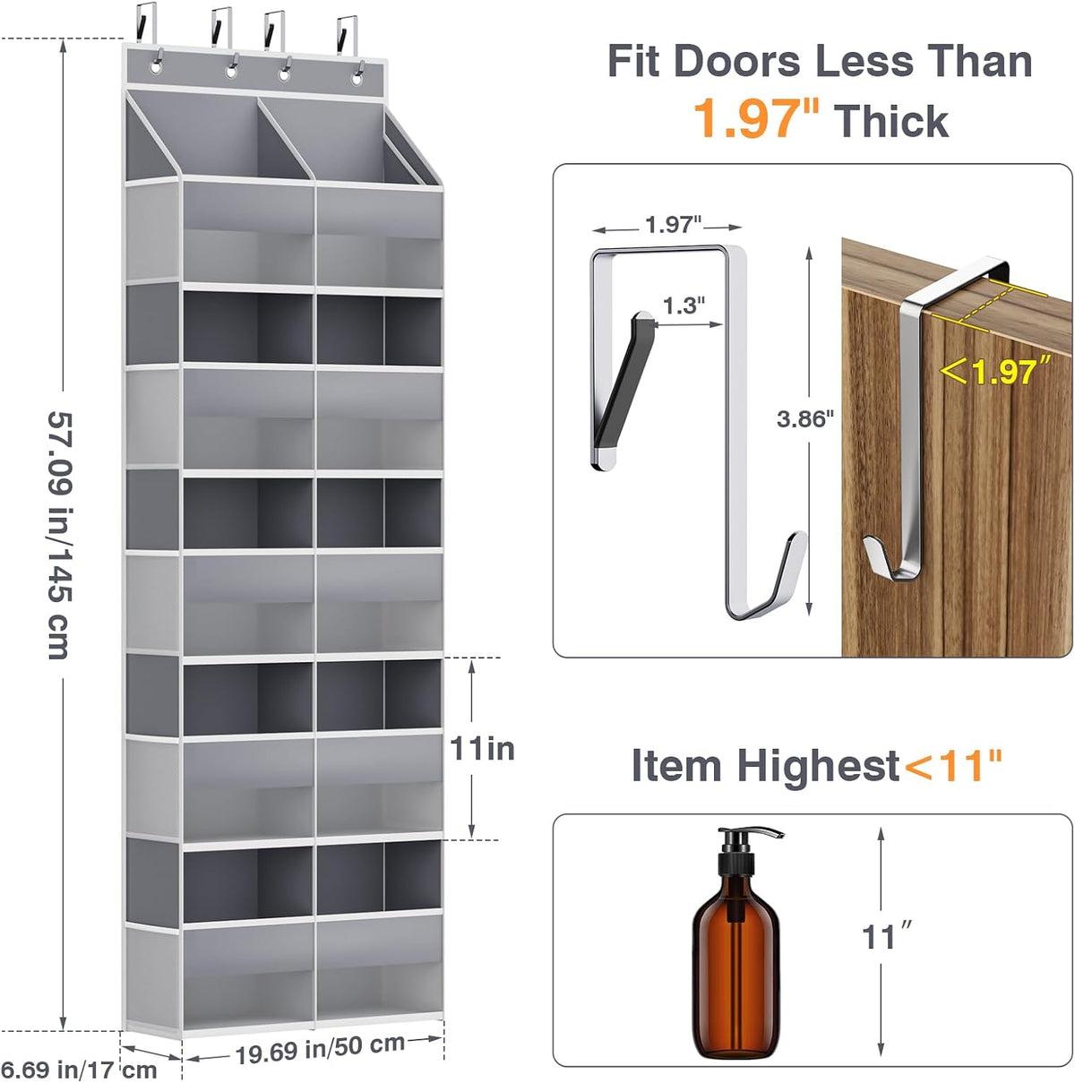 Over The Door Storage Organizer 5 Tiers Extra Large Heavy Duty Oxford Gray