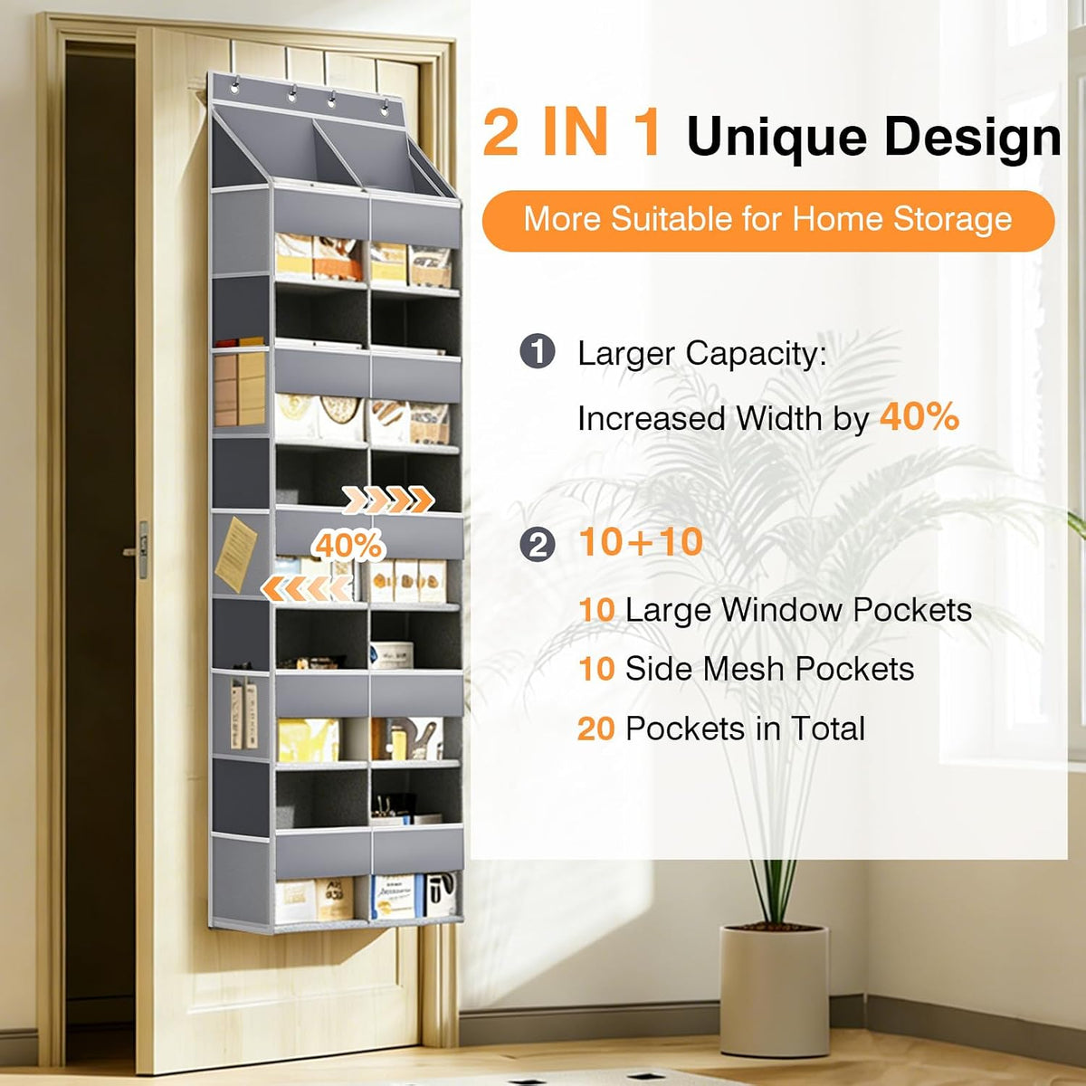Over The Door Storage Organizer 5 Tiers Extra Large Heavy Duty Oxford Gray