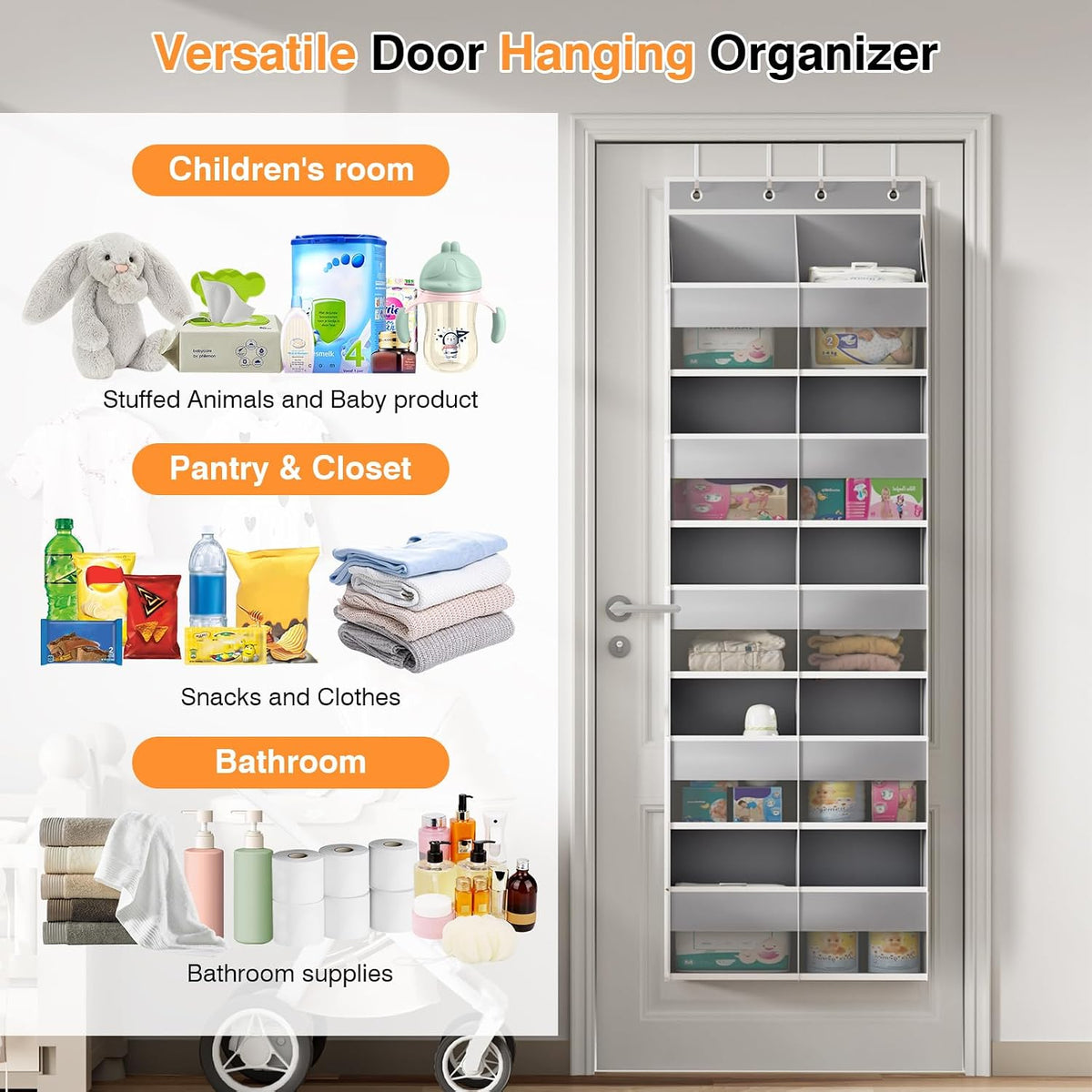 Over The Door Storage Organizer 5 Tiers Extra Large Heavy Duty Oxford Gray