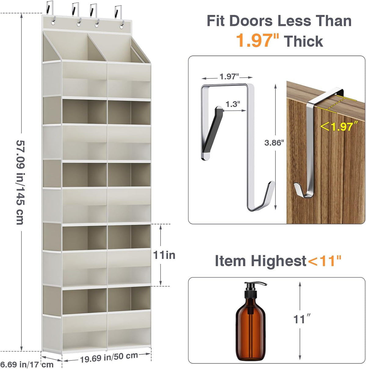 Over The Door Storage Organizer 5 Tiers Extra Large Heavy Duty Oxford Gray