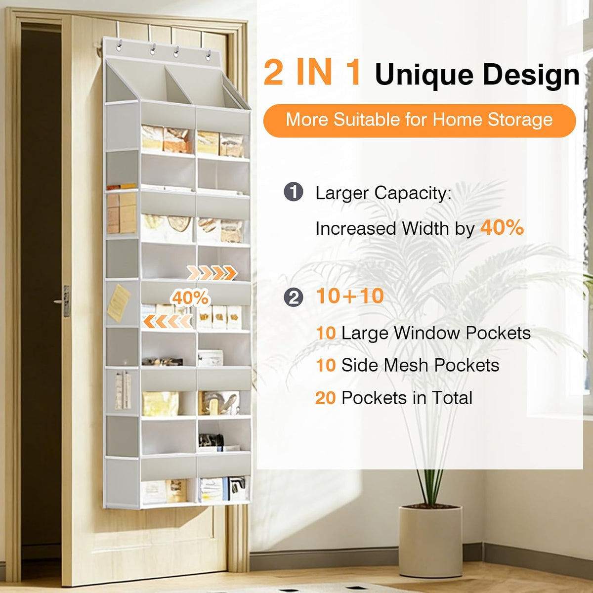 Over The Door Storage Organizer 5 Tiers Extra Large Heavy Duty Oxford Gray