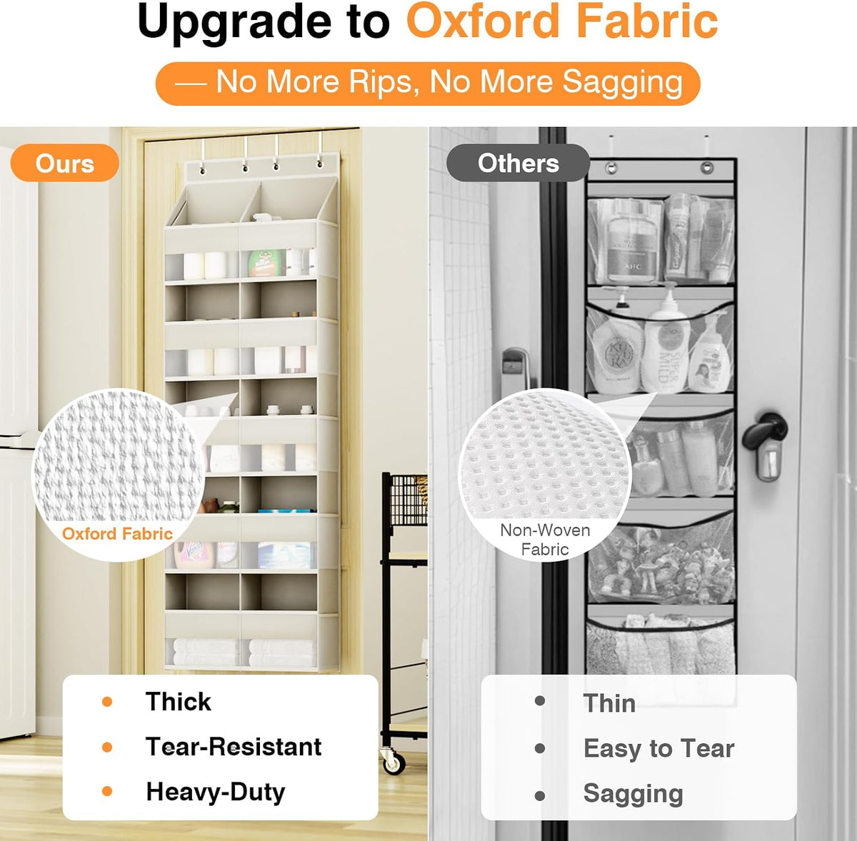 Over The Door Storage Organizer 5 Tiers Extra Large Heavy Duty Oxford Gray