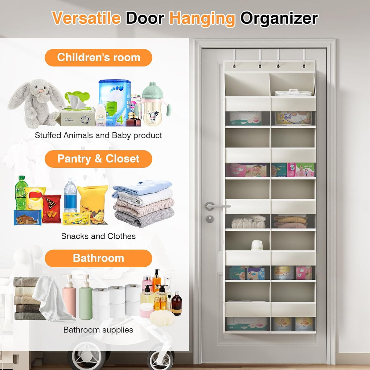 Over The Door Storage Organizer 5 Tiers Extra Large Heavy Duty Oxford Gray