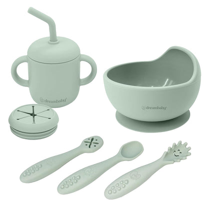 Mess-Free Toddler Silicone Meal Set: Suction Bowl, Cutlery + Snack/Drink Cup, 6 Piece Set