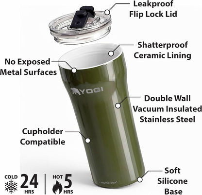 YOGI Elements 16oz Tumbler - Sandstone | Ceramic lined, no metallic taste, BPA free leakproof lid, fits most cupholders, cold 24 hrs hot 4 hrs, allergy safe