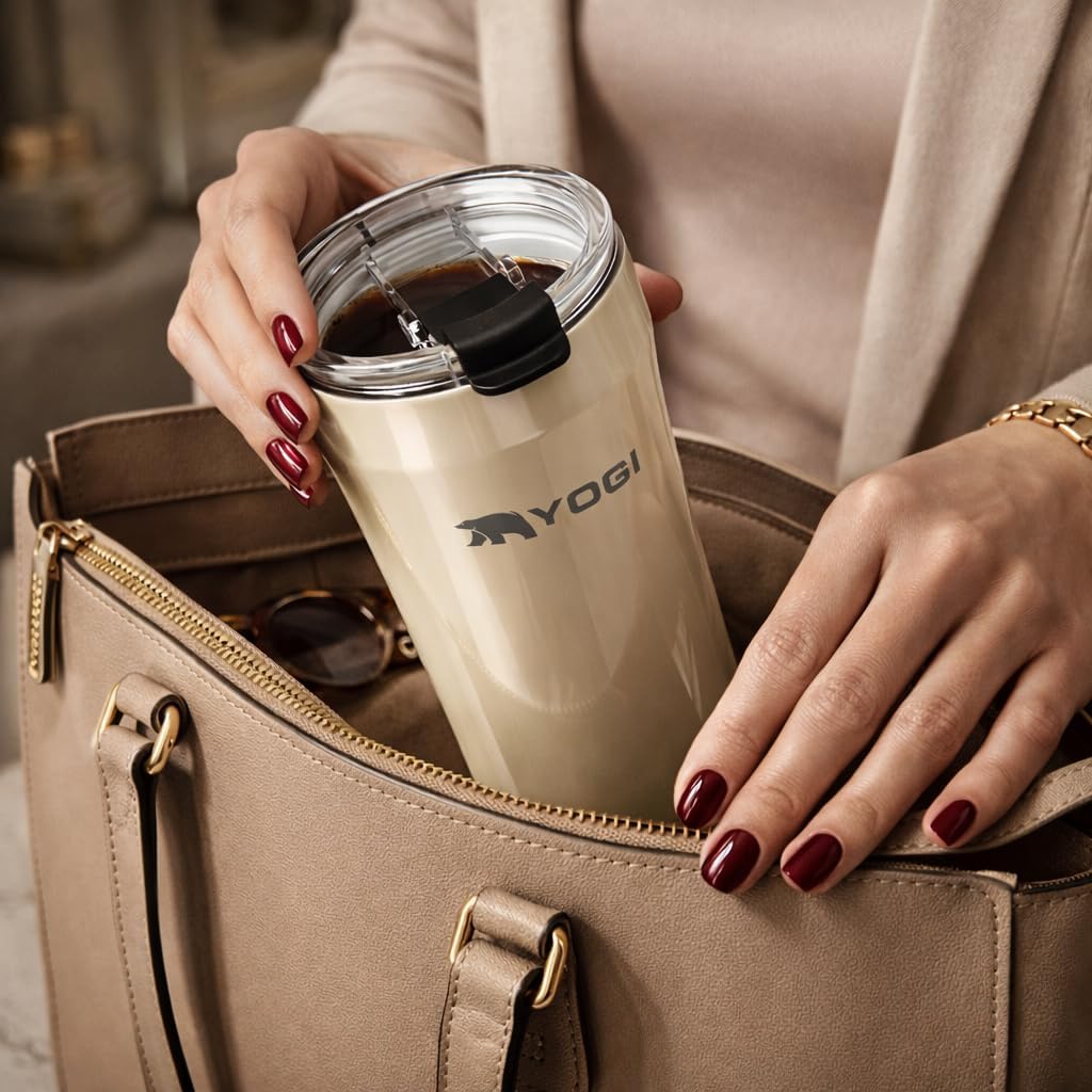 YOGI Elements 16oz Tumbler - Sandstone | Ceramic lined, no metallic taste, BPA free leakproof lid, fits most cupholders, cold 24 hrs hot 4 hrs, allergy safe