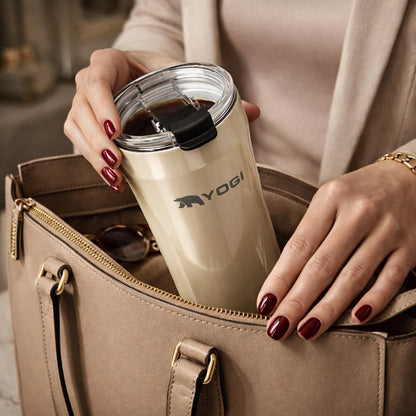 YOGI Elements 16oz Tumbler - Sandstone | Ceramic lined, no metallic taste, BPA free leakproof lid, fits most cupholders, cold 24 hrs hot 4 hrs, allergy safe