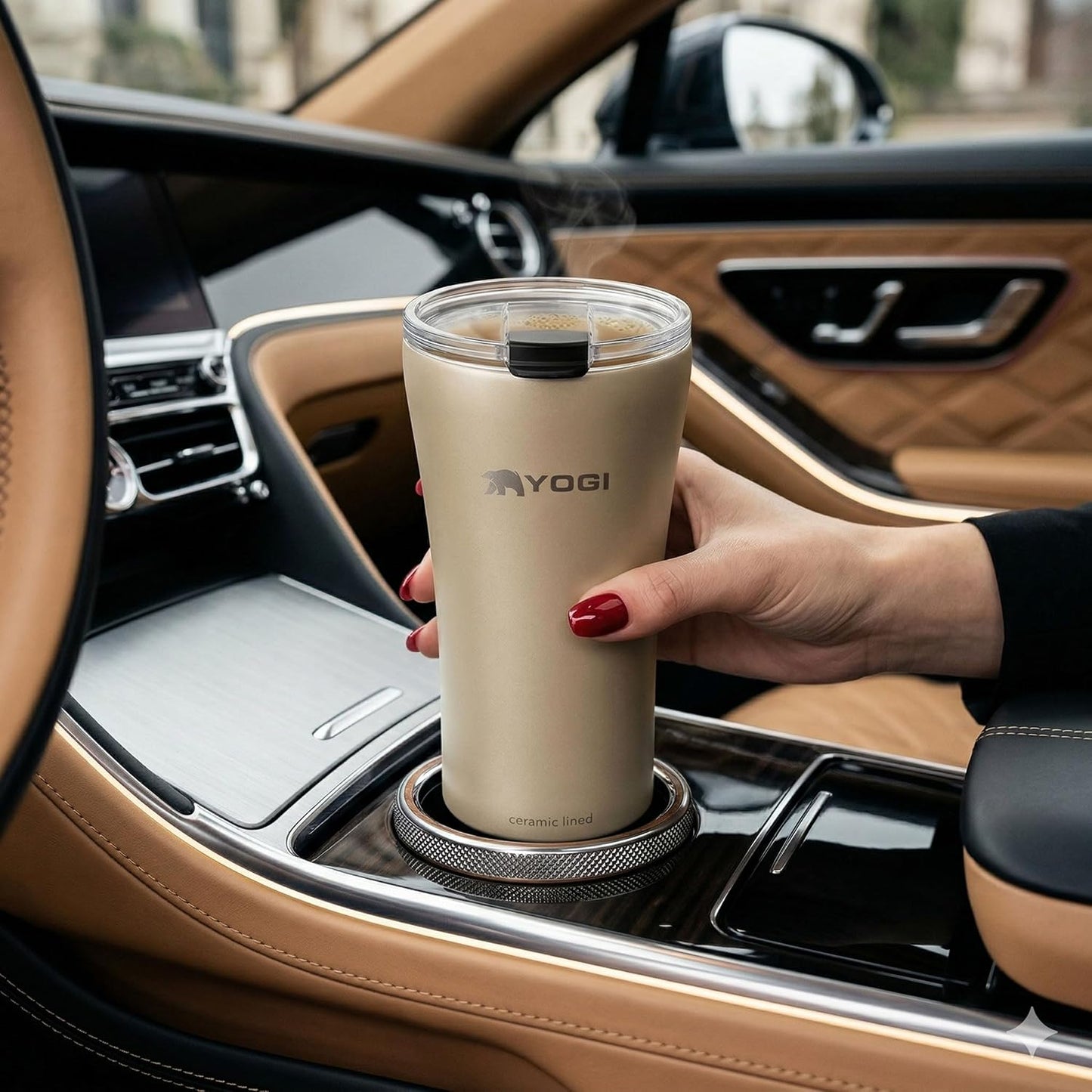 YOGI Elements 16oz Tumbler - Sandstone | Ceramic lined, no metallic taste, BPA free leakproof lid, fits most cupholders, cold 24 hrs hot 4 hrs, allergy safe