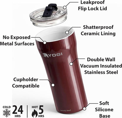 YOGI Elements 16oz Tumbler - Sandstone | Ceramic lined, no metallic taste, BPA free leakproof lid, fits most cupholders, cold 24 hrs hot 4 hrs, allergy safe