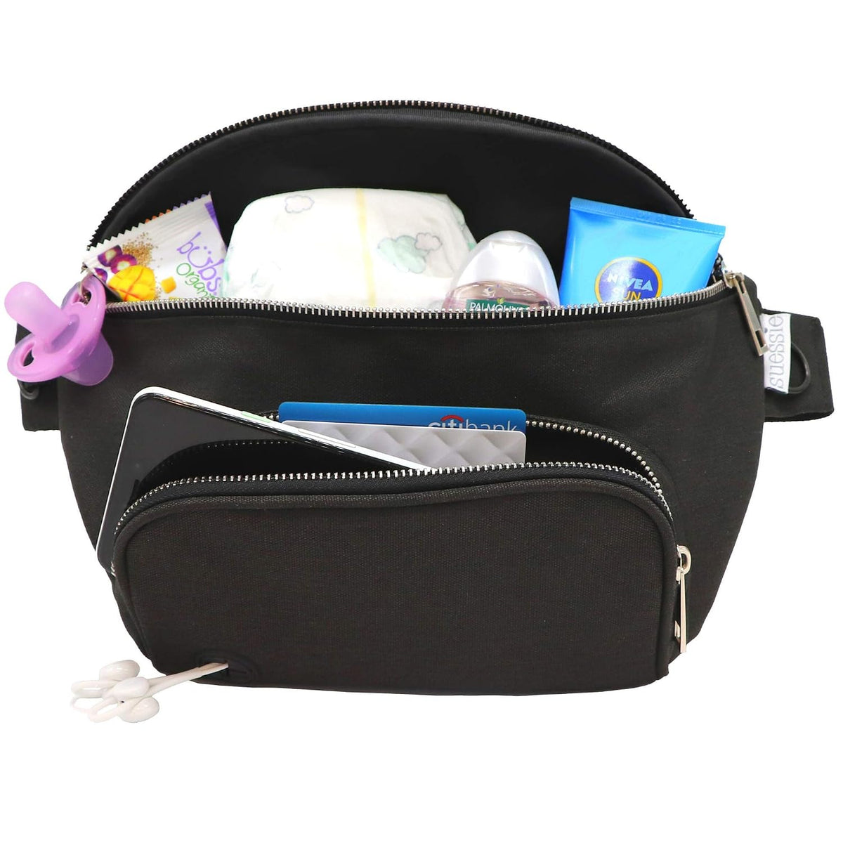 Fanny Pack Diaper Bag - with Baby Changing Pad & Waterproof Wipes Pocket - Stroller Organizer Black