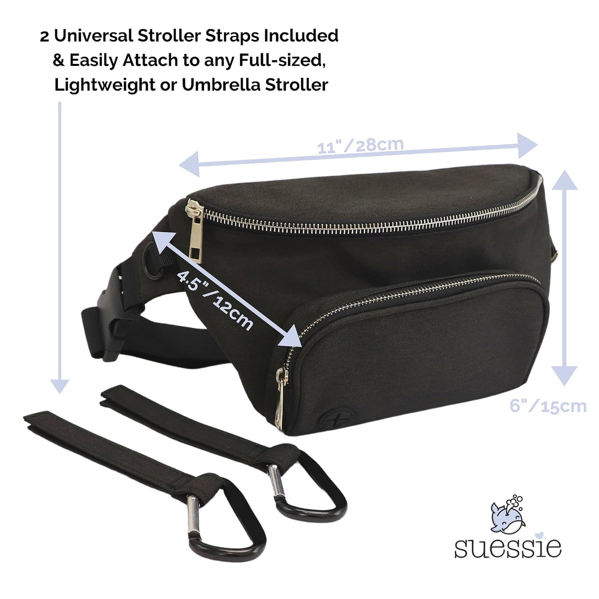 Fanny Pack Diaper Bag - with Baby Changing Pad & Waterproof Wipes Pocket - Stroller Organizer Black