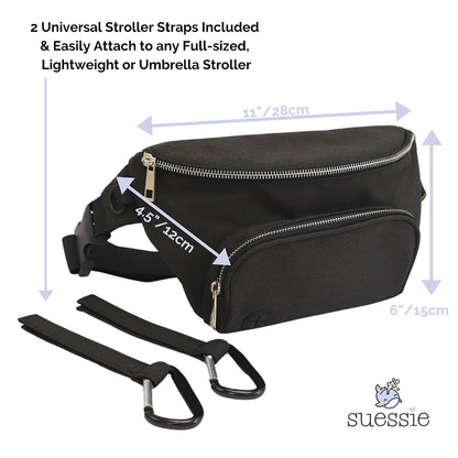 Fanny Pack Diaper Bag - with Baby Changing Pad & Waterproof Wipes Pocket - Stroller Organizer Black