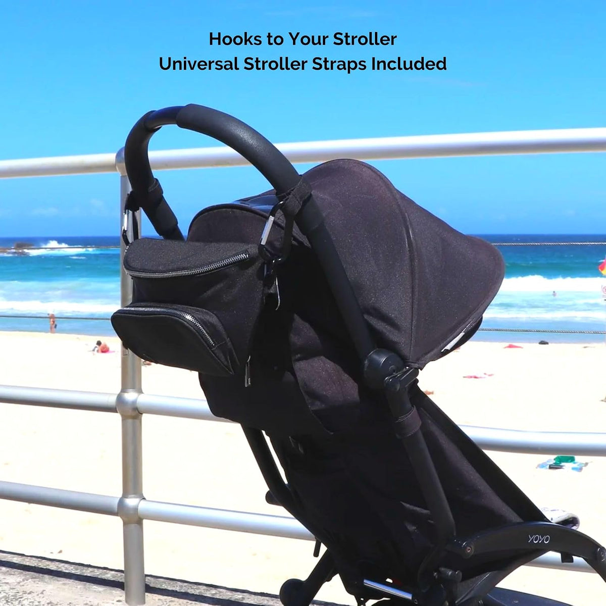 Fanny Pack Diaper Bag - with Baby Changing Pad & Waterproof Wipes Pocket - Stroller Organizer Black