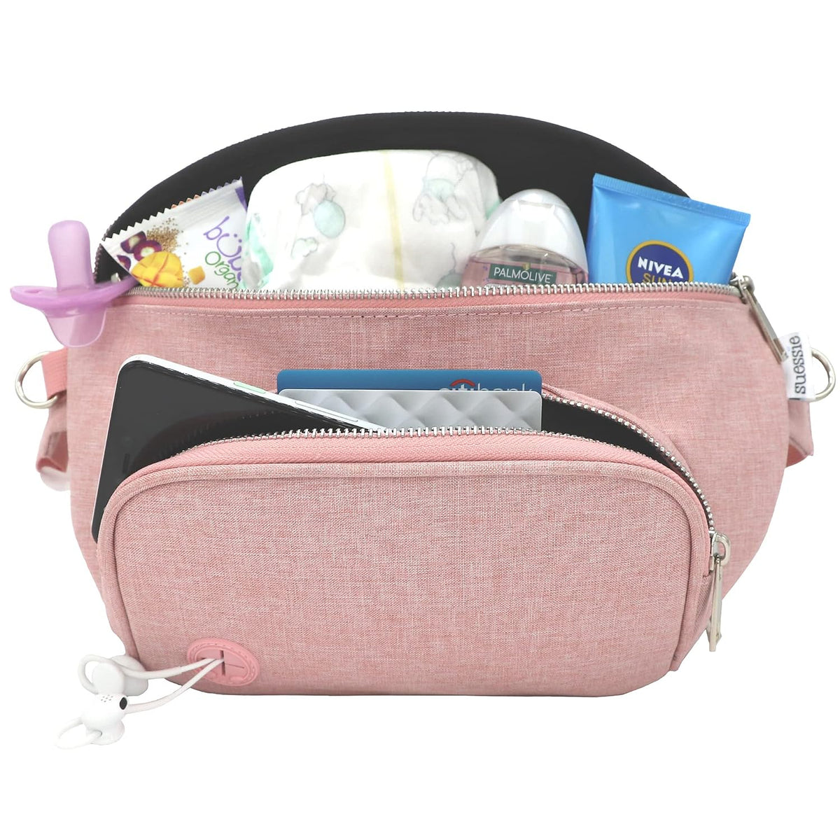 Fanny Pack Diaper Bag - with Baby Changing Pad & Waterproof Wipes Pocket - Stroller Organizer Black