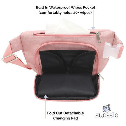 Fanny Pack Diaper Bag - with Baby Changing Pad & Waterproof Wipes Pocket - Stroller Organizer Black
