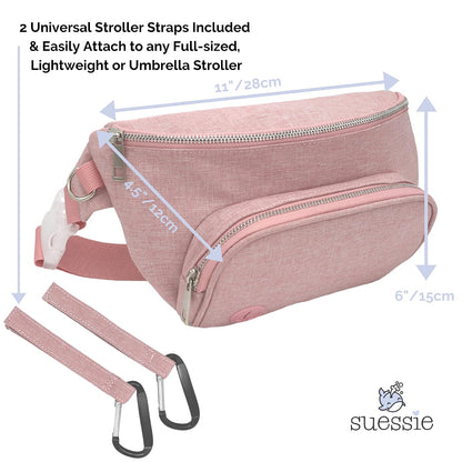 Fanny Pack Diaper Bag - with Baby Changing Pad & Waterproof Wipes Pocket - Stroller Organizer Black