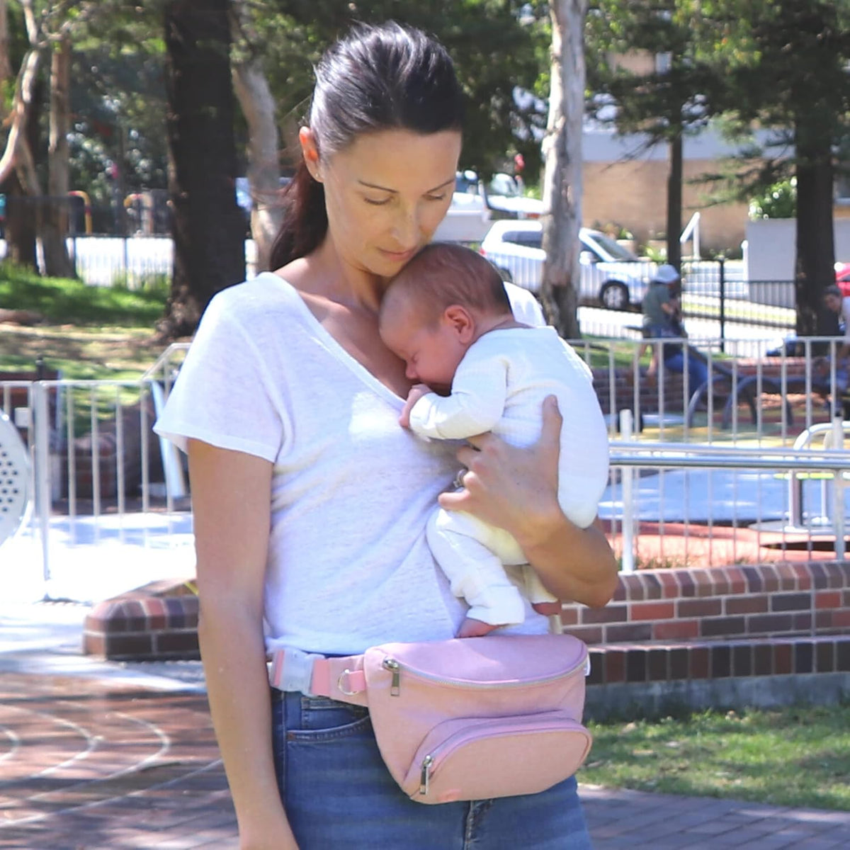 Fanny Pack Diaper Bag - with Baby Changing Pad & Waterproof Wipes Pocket - Stroller Organizer Black
