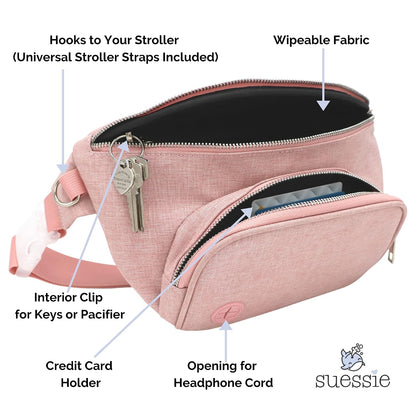 Fanny Pack Diaper Bag - with Baby Changing Pad & Waterproof Wipes Pocket - Stroller Organizer Black
