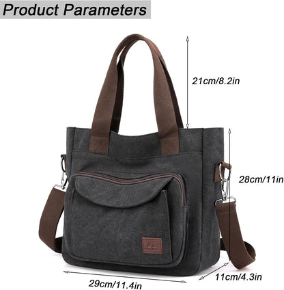 Women's Canvas Tote Purse Casual Shoulder Crossbody Bags Small Handbag, Multi-pocket Top Handle Work Bag