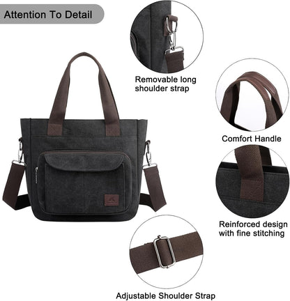 Women's Canvas Tote Purse Casual Shoulder Crossbody Bags Small Handbag, Multi-pocket Top Handle Work Bag