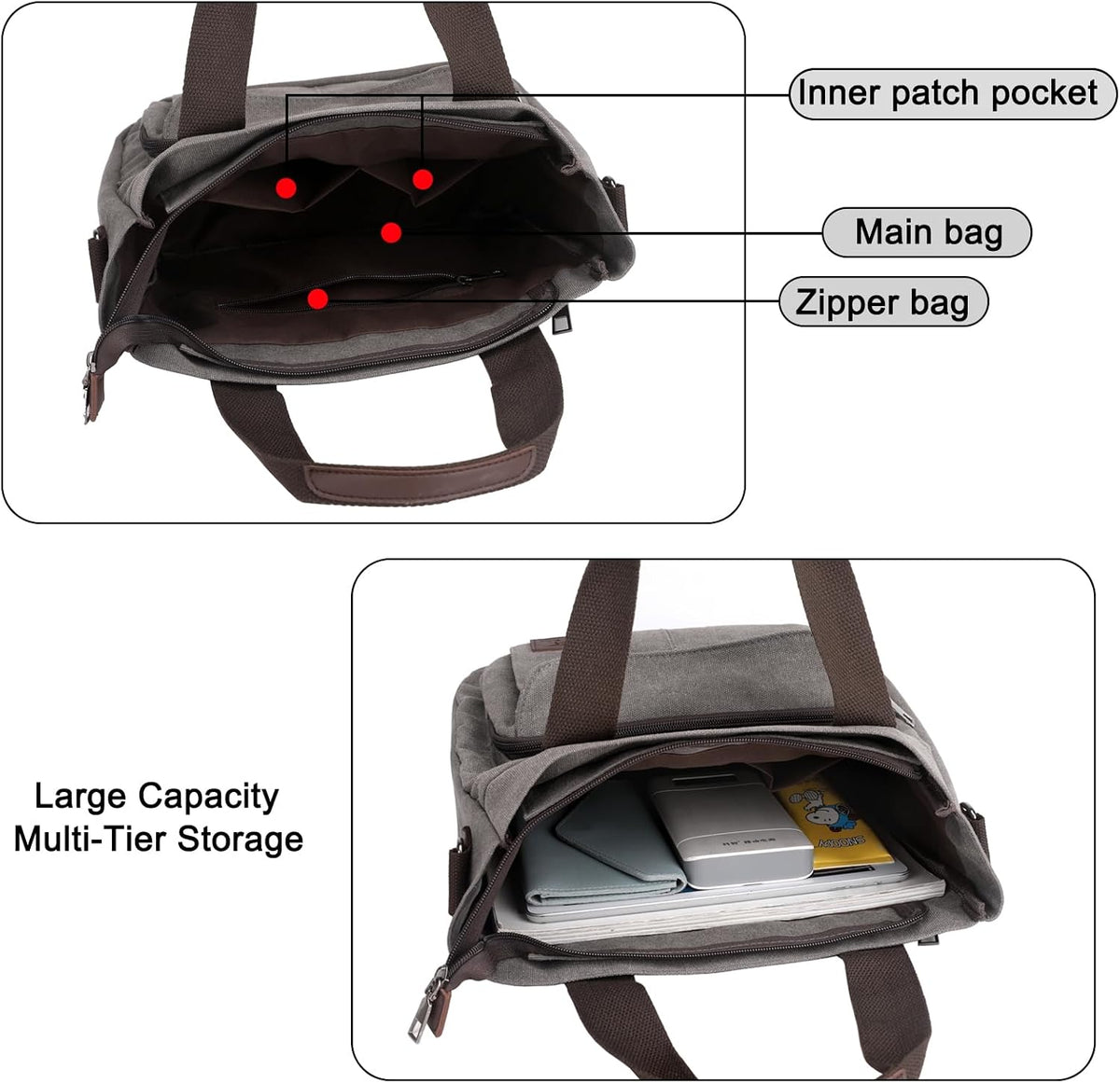 Women's Canvas Tote Purse Casual Shoulder Crossbody Bags Small Handbag, Multi-pocket Top Handle Work Bag