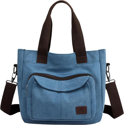 Women's Canvas Tote Purse Casual Shoulder Crossbody Bags Small Handbag, Multi-pocket Top Handle Work Bag
