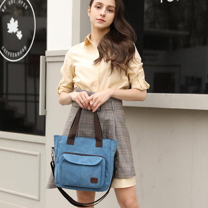Women's Canvas Tote Purse Casual Shoulder Crossbody Bags Small Handbag, Multi-pocket Top Handle Work Bag