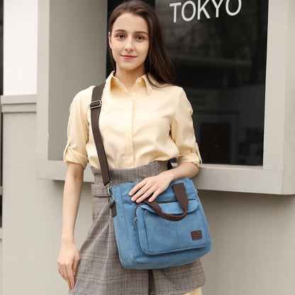 Women's Canvas Tote Purse Casual Shoulder Crossbody Bags Small Handbag, Multi-pocket Top Handle Work Bag