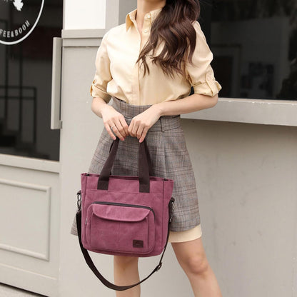 Women's Canvas Tote Purse Casual Shoulder Crossbody Bags Small Handbag, Multi-pocket Top Handle Work Bag