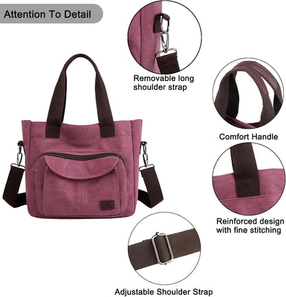 Women's Canvas Tote Purse Casual Shoulder Crossbody Bags Small Handbag, Multi-pocket Top Handle Work Bag