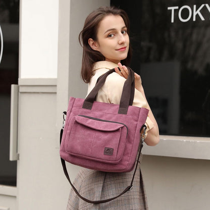 Women's Canvas Tote Purse Casual Shoulder Crossbody Bags Small Handbag, Multi-pocket Top Handle Work Bag