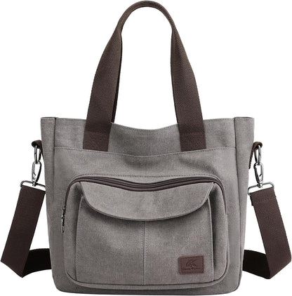 Women's Canvas Tote Purse Casual Shoulder Crossbody Bags Small Handbag, Multi-pocket Top Handle Work Bag