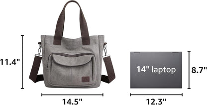 Women's Canvas Tote Purse Casual Shoulder Crossbody Bags Small Handbag, Multi-pocket Top Handle Work Bag