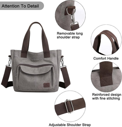 Women's Canvas Tote Purse Casual Shoulder Crossbody Bags Small Handbag, Multi-pocket Top Handle Work Bag