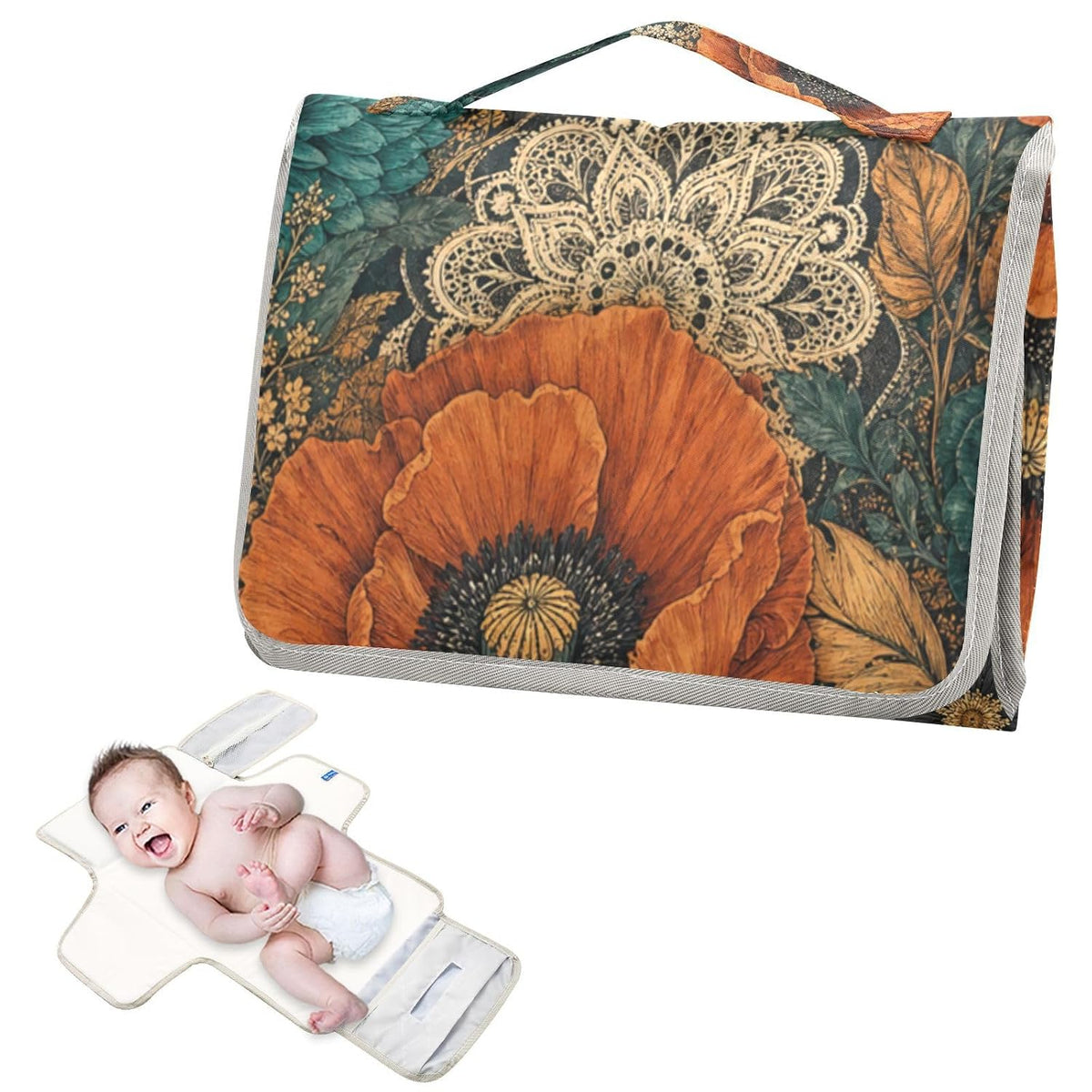 Watercolor Flower Design Portable Diaper Changing Pad Nursery